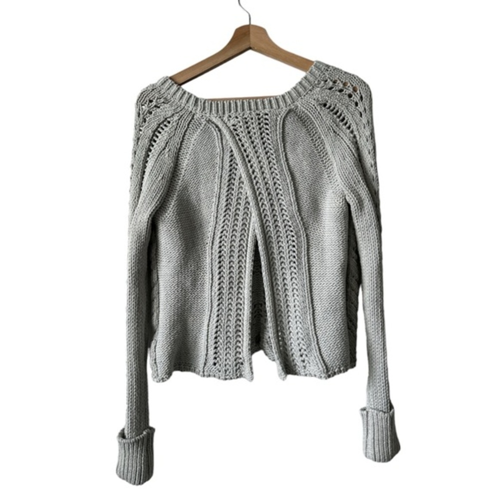 Free People Chunky Cable Knit Fisherman‎ Open Back Sweater Grey Small cropped - Picture 6 of 12